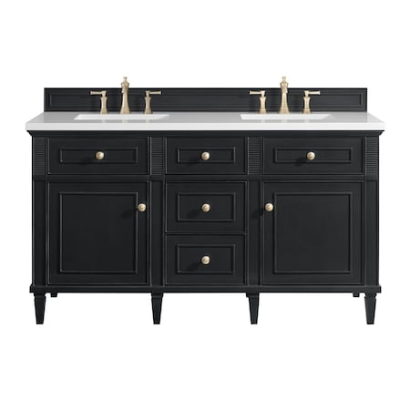 James Martin Vanities 60'' Double Vanity, Black Onyx w/ 3 CM White Zeus Quartz Top 424-V60D-BKO-3WZ